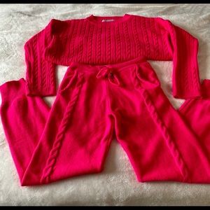Hot Pink (fuchsia) sweater knit jogger set.
